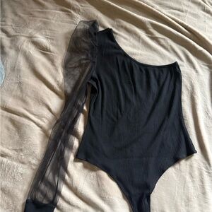 Eesome Black Sheer Sleeve Bodysuit